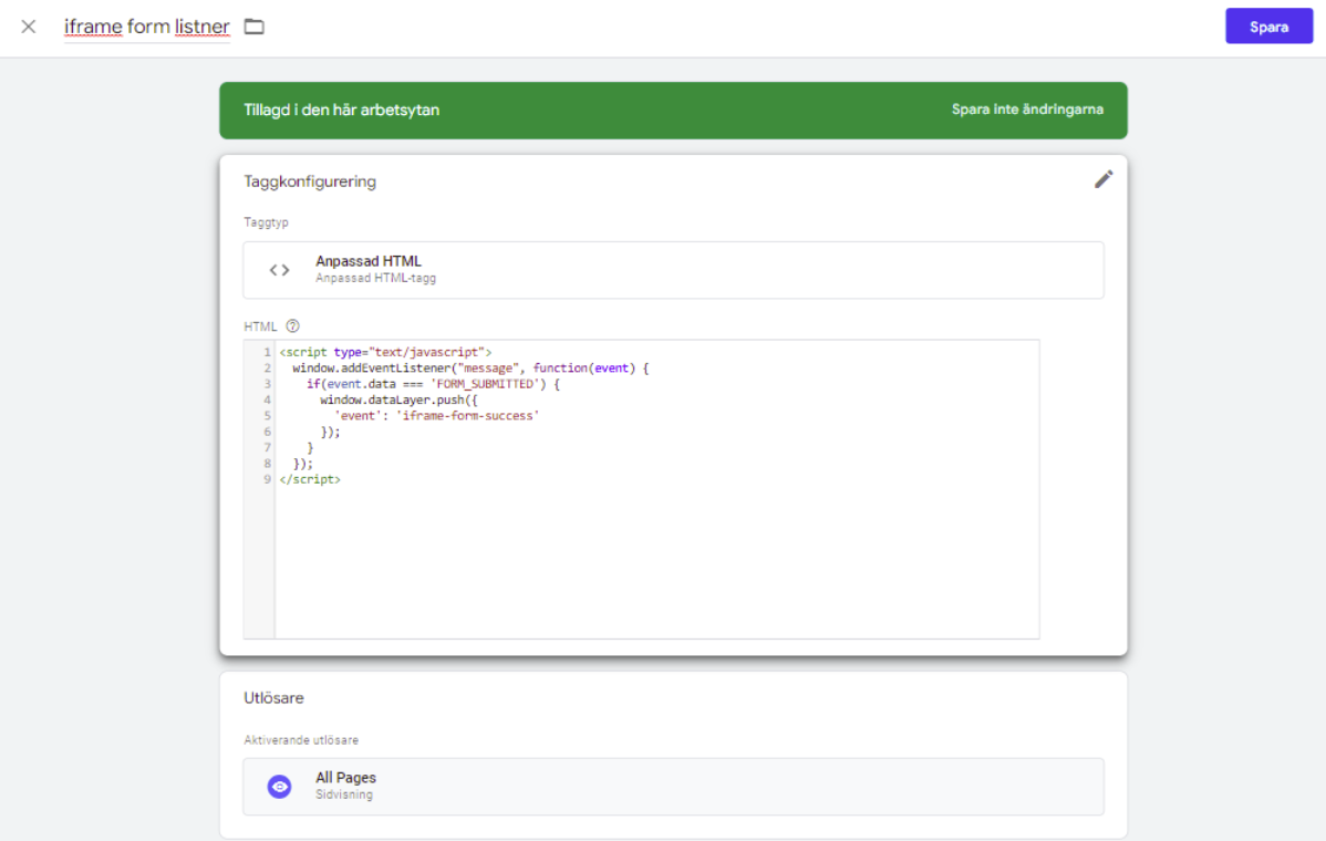 Hur du spårar formulär som ligger i en iframe med hjälp av Google Tag Manager.